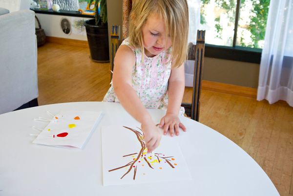 Fine art for kids: Pointillism fall tree